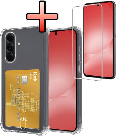 Hoesje - Geschikt voor Samsung Galaxy A56 - Met Screenprotector - En Pashouder - En Kaarthouder - Telefoon Hoes Shockproof - Siliconen Case - Back Cover - Shock Proof - Pasjes Houder - Transparant