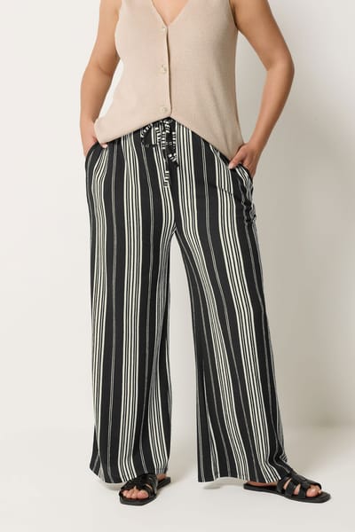 Yours 2Pack Zwarte Gestreepte Broek Met Wijde Pijpen Size 42