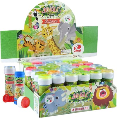 4x Jungle/safari dieren bellenblaas flesjes met spelletje 50 ml voor kinderen - Uitdeelspeelgoed - Grabbelton speelgoed