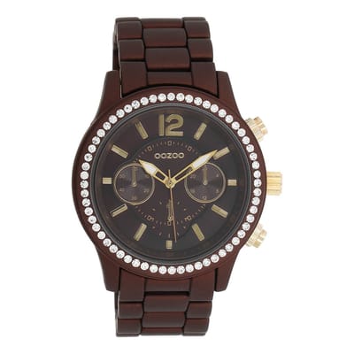 Donker bruine OOZOO horloge met donker bruine metalen band - C5769