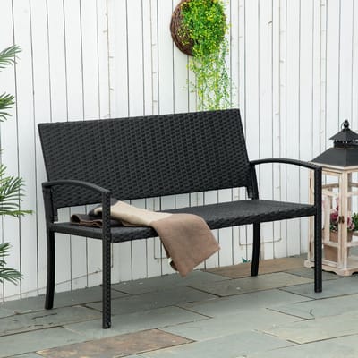 MODFU - Tuinbank 2-Zits - Stalen Frame - Polyrattan Vlechtwerk - Zwart