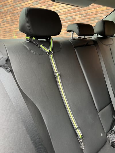 Verstelbare autogordel voor honden - Hondengordel - Hondenriem - Zwart, groen en reflectie streep - Adjustable dog harness for the car - Leash - Black, green and reflection stripe