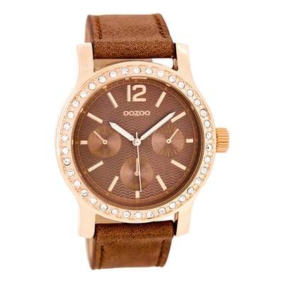 OOZOO Timepieces - Rosé goudkleurige horloge met roze leren band - C7933