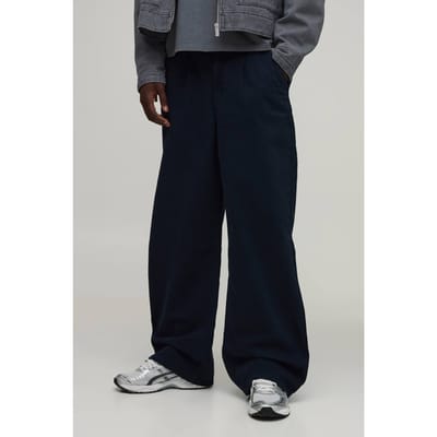 Plus Wide Fit Broek met Half & Half Tailleband van gewassen twill | Dark Navy | Size XS