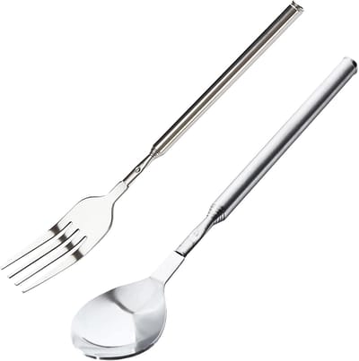 Telescopische vork En Lepel Van Roestvrij Staal - Tafelvork - Voor BBQ - Diner - Fruit - Dessert - Verlengde Vork Bestek - Voor Koken - 21,8 CM ~ 64,5 CM - 2 Stuks