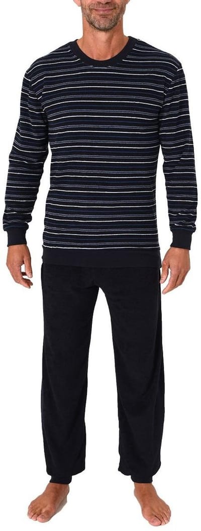 Lange badstof herenpyjama, pyjama met fijn gestreept patroon - ook in oversize