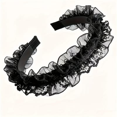 1 pièce Serre-tête Style Japonais pour Femme Tête de Pousse - (Avec des dents) Noir - Broderie - Antidérapant - Élastique - Léger - Rangement - Organiser - Habiller - St 1 noir