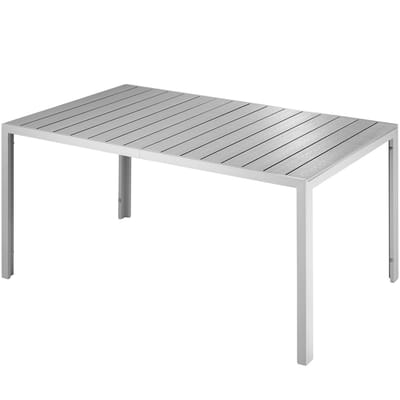 tectake® Tuintafel 150 x 90 x 74,5 cm – Rechthoekige Tuin Eettafel voor 6 Personen – Aluminium Frame met Kunststof Tafelblad in Houtlook – Verstelbare Poten – Zilvergrijs