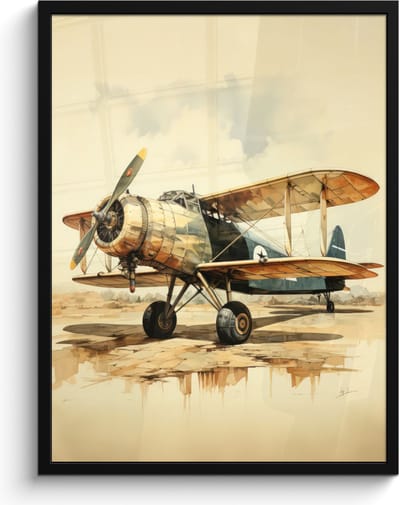 Poster in lijst - Fotolijst 60x80 cm - Posters - Vintage - Vliegtuig - Water - Beige -Voertuig - Posterlijst zwart - Decoratie - Wanddecoratie woonkamer - Muurdecoratie slaapkamer