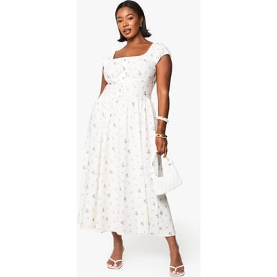 boohoo Dames PLUS BENGALINE DITSY MIDI SKATER JURK | Ivoor | Maat: 44