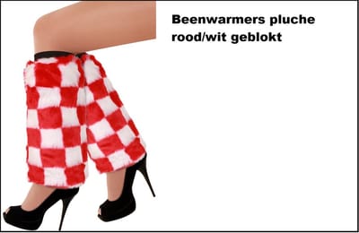 Paar Beenwarmers pluche rood/wit geblokt - Thema feest festival carnaval party fun