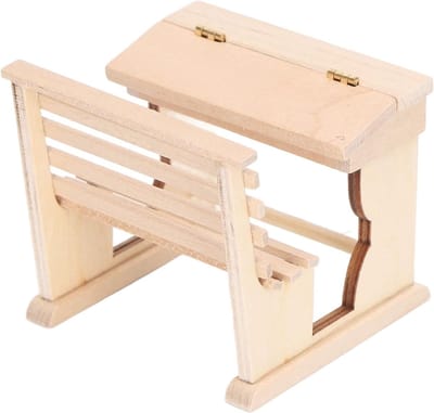 Miniatuur Schoolbank - Poppenhuis Meubel - Klaslokaal Decoratie - Natuurlijk Berkenhout - Schaal 1:12 - Onbehandeld
