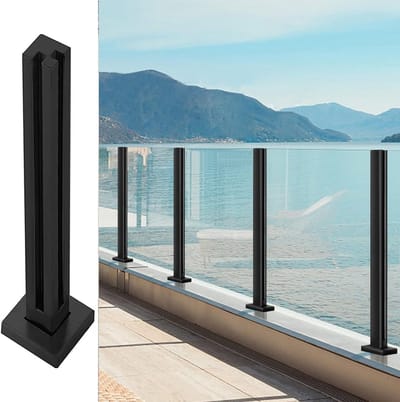 Zwembadomheining Paal - RVS Reling - Terras Beveiligen - Gepoedercoat - 10-12 mm Glas - Zwart