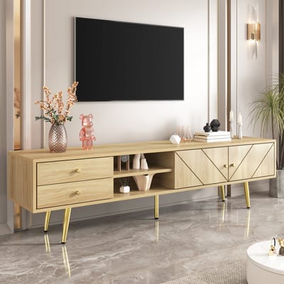 REDOM TV-meubel 160x42x36 cm van MDF en spaanplaat, modern met schuine rillendeuren en gouden poten