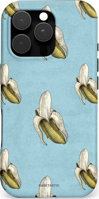Casetastic hoesje geschikt voor Apple iPhone 16 Pro - MagSafe - Dubbellaagse bescherming - Vintage Fruit Design - Fashion Case - Lichtblauw Zand Saliegroen