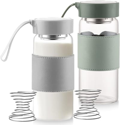 2-delige set Premium glazen shaker voor eiwitshake, 500 ml eiwitshaker BPA-vrije glazen fles, duurzame eiwitshaker van glas, smaakneutraal & lekvrij voor eiwit- & sportdrankjes