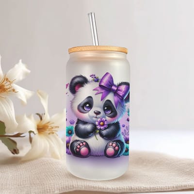 Creasowl® Panda Glazen Drinkbeker – 500ml – Met Deksel & Glazen Rietje – Koffiebeker / Smoothiebeker / IJskoffie Glas – Herbruikbare Drinkmok
