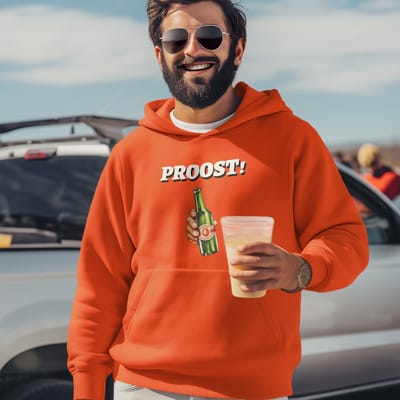 Oranje EK WK Koningsdag Hoodie Proost Bier - MAAT XS - Oranje Feestkleding - Uniseks pasvorm voor dames & heren