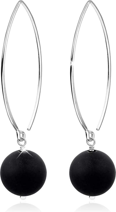 Nenalina - Oorbellen - Dames Oorbellen met glanzende Oppervlakken en Matte Onyx Bol in 925 Sterling Zilver - Dames
