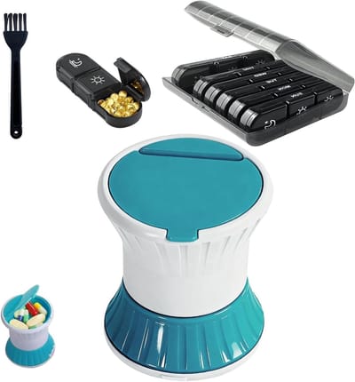Tablettenvijzel 3-in-1, BPA-vrij, met 7-dagen tablettenbox, ideaal voor kleine en grote pillen, inclusief reinigingsborstel