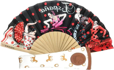 Vouwwaaier met hoes - Spaanse waaier - Feestelijke accessoire - Handgemaakt in Spanje - 22 cm x 42 cm - Zwart