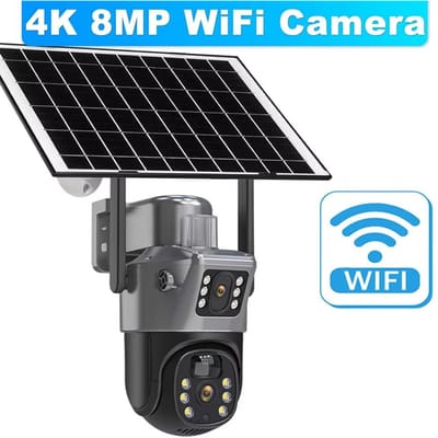 6K 12MP WiFi Zonnecamera 10x Zoom Drie Lenzen Buiten PTZ Videobewaking Mensdetectie Beveiliging Slimme CCTV Camera Wifi Cam No Zoom