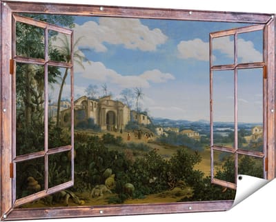 Gards Tuinposter Doorkijk Gezicht op Olinda, Brazilië - Frans Jansz. Post - 150x100 cm - Tuindoek - Tuindecoratie - Wanddecoratie buiten - Tuinschilderij