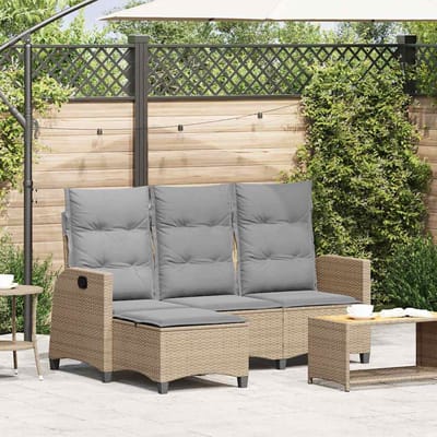 vidaXL - Verstelbare - tuinbank - met - kussens - L-vormig - beige - poly - rattan
