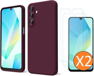 Hoesje geschikt voor Samsung Galaxy A16 4G / 5G Hoesje siliconen Wine Rood zacht siliconen hoesje TPU - met Samsung A16 4G / 5G Screenprotector - 2 stuks