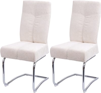 Set van 2 eetkamerstoelen MCW-G56, keukenstoel sledestoel fauteuil, metaal stof/textiel chenille ~ crème