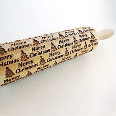 Houten deegroller reliëf kerstboom - snoepgoed cadeau-idee voor Kerstmis - feestelijk verjaardagscadeau
