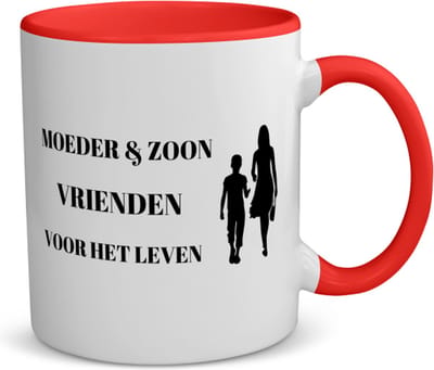Akyol - moeder en zoon vrienden voor het leven koffiemok - theemok - rood - Vriend - moeder/zoon - moeder cadeautjes - moederdag - verjaardag - geschenk - kado - zoon - zoon artikelen - verjaardag zoon - 350 ML inhoud