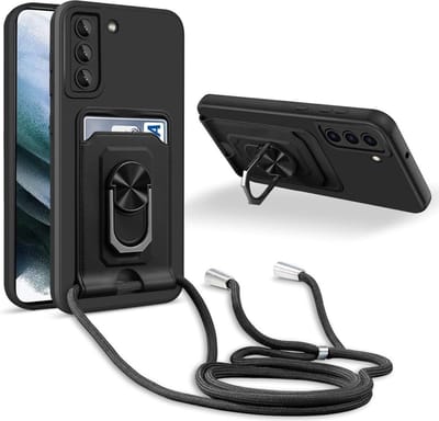 Crossbody hoes Geschikt voor: Samsung Galaxy S22 - zwart - siliconen kaarthouder telefoonhoes met Verstelbare ketting riem - Back cover koord lanyard Schokbestendig Hoesje
