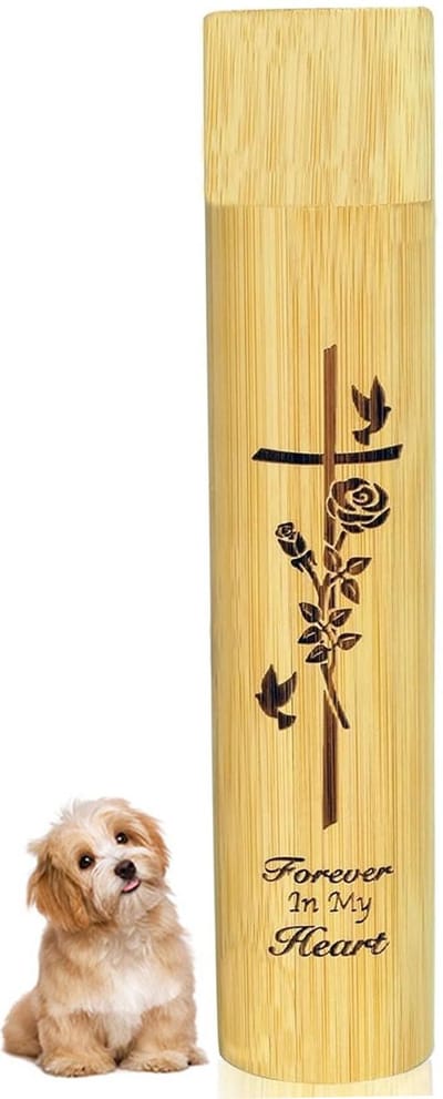 Urnen - Crematie Urn - Katten urn - Honden urn - Gedenken - Souvenir met kruismotief - Uniek - Geschikt voor Huisdieren, Honden, Katten of Menselijk As - Duurzame Bamboe Askoker - Crematie As - Mini Urn - Decoratie Urn - Houtkleur