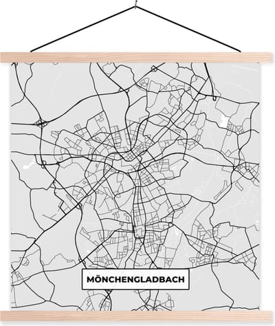Posterhanger incl. Poster 40x40 cm - Schoolplaat - Plattegrond - Duitsland - Mönchengladbach - Kaart - Stadskaart - Textielposter - Blanke latten - Stadskaart