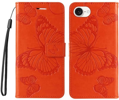 Coverup Hoesje - Geschikt voor iPhone 16e / 17e Hoesje - Coverup Vlinders Book Case - Oranje
