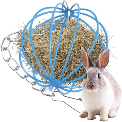 Voederdispenser Dieren - Hooihouder Kooi - Voer Opslag - Verstelbaar Mechanisme - 6 x 6 cm - Blauw