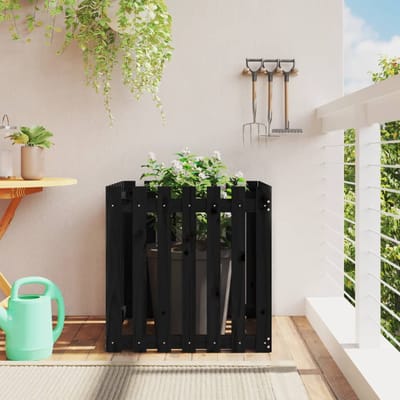 vidaXL - Plantenbak - met - hekontwerp - 70x70x70 - cm - massief - grenenhout - zwart