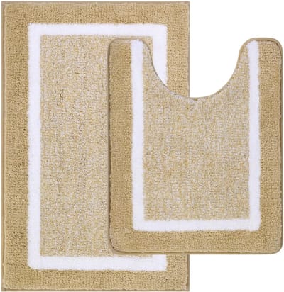 Absorberende Antislip Badmat en Toiletmat - Microvezel Douchemats voor Badkamer in Beige