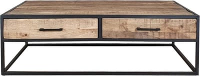 Mangohouten Salontafel San Antonio 80x80 cm Mahom Industrieel - Kleine tafel van Mangohout & Metaal - Industriële Huiskamertafel