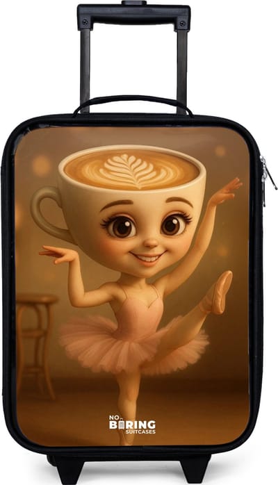 NoBoringSuitcases.com® - Kinderkoffer jongen - Kindertrolley meisje - Ballerina Cappuccina - Koffer kind lichtgewicht - Reiskoffer trolley voor kinderen - Koffertje met lichtgevende wieltjes - Rolkoffer zwart