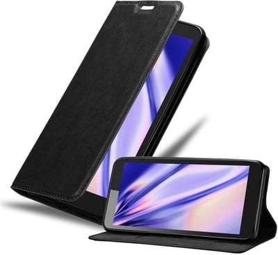 Cadorabo Hoesje geschikt voor ZTE Blade L8 in ZWARTE NACHT - Beschermhoes met magnetische sluiting, standfunctie en kaartvakje Book Case Cover Etui