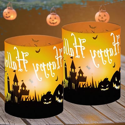 12 Pieces Halloween Lantern Table Decoration, Halloween Light Cover with Witch Pumpkin Bat Tombstone, Indoor Outdoor - ShopVlot