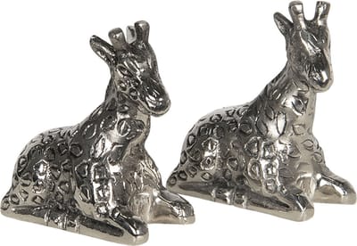 Clayre & Eef Peper en Zoutstel Set van 2 Giraf 7x4x9 cm Zilverkleurig Aluminium Zout en Peper
