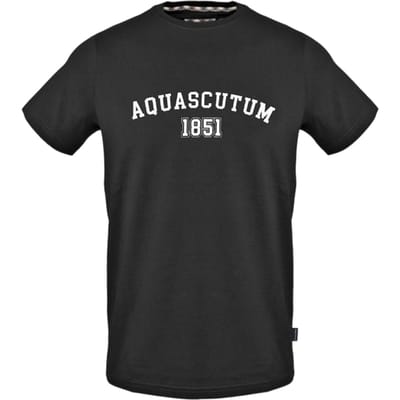 Aquascutum Heren-T-shirt met gebogen logo en ronde hals (Zwart)