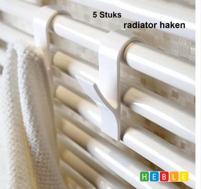 *** 5x Handdoek Haak - Kleding Haak Voor Radiator - Radiatorhaakje - Handdoek Houder Hangend aan Verwarming - Badkamer Haken Hangend - Ophanghaakje - van Heble® ***