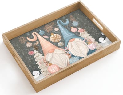 Dienblad hout 40x30 cm - Schootdienblad - Kerst - Gnomen - Pastel - Borrelplank rechthoek - Plateau dienbladen
