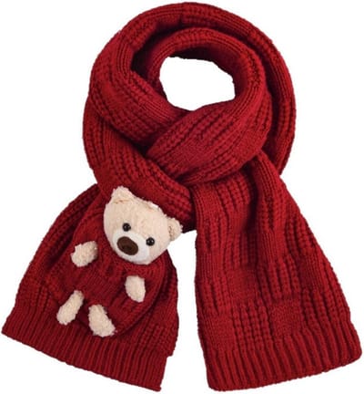 Pluche Beer Sjaal - Warme Winter Sjaal - Feestelijke Accessoire - Met 3D Beer Decoratie - 160x19 cm - Rood