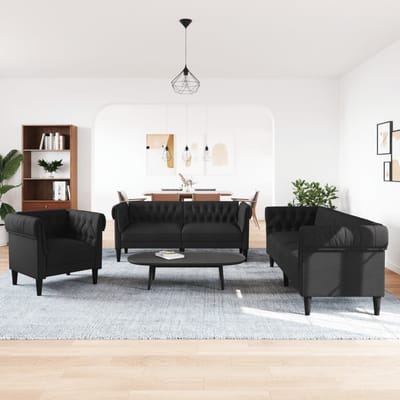 Vidaxl 3-Cz. Zitgroep, Zwart, Bekleed met Stof