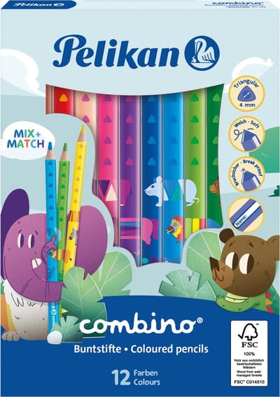 Pelikan combino® driehoekige kleurpotloden 40 mm 12 kleuren geassorteerd